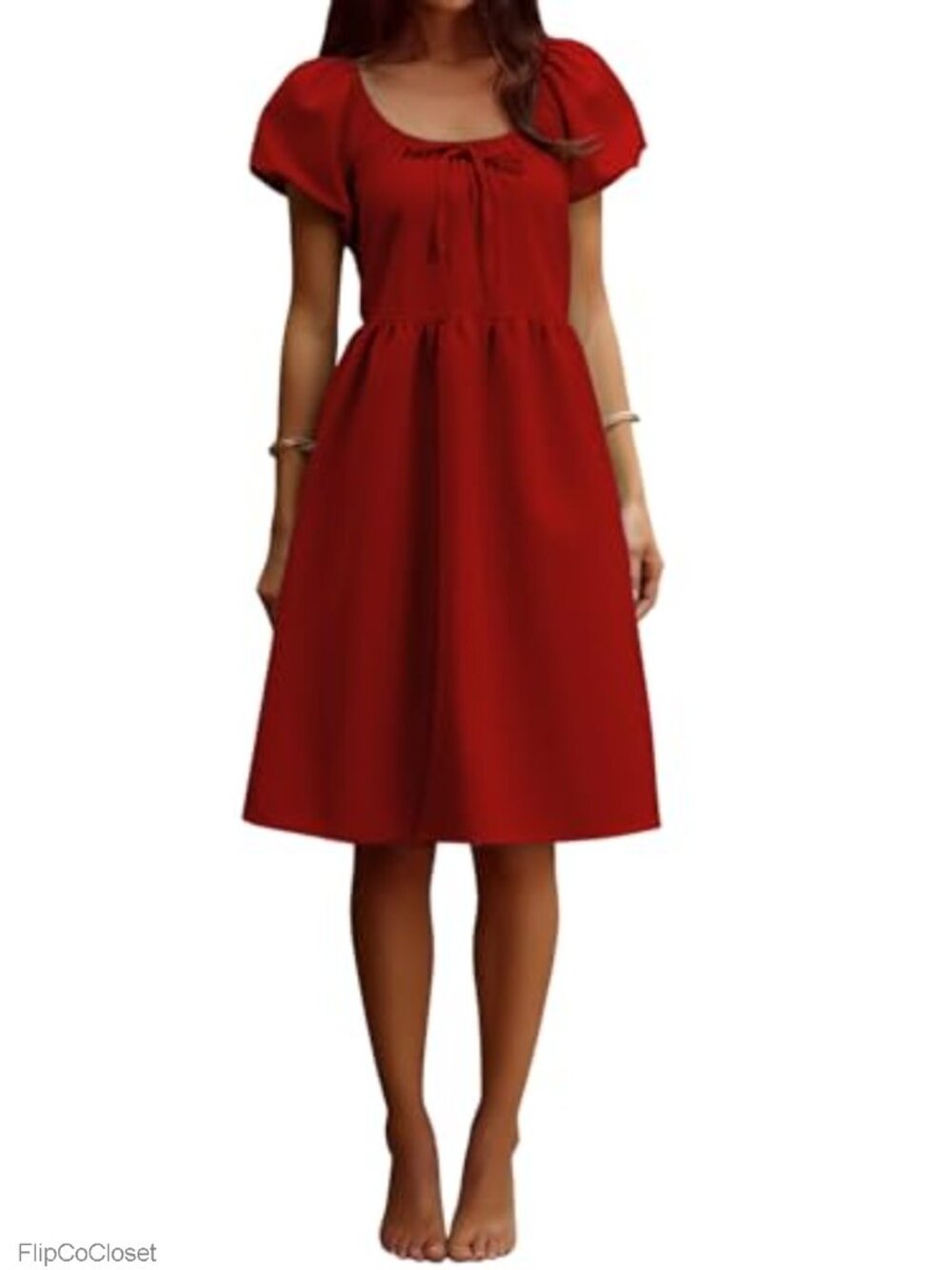 Puff Sleeve Square Neck Babydoll Mini Dress Casual Short Summer Dress - Picture 1 of 4